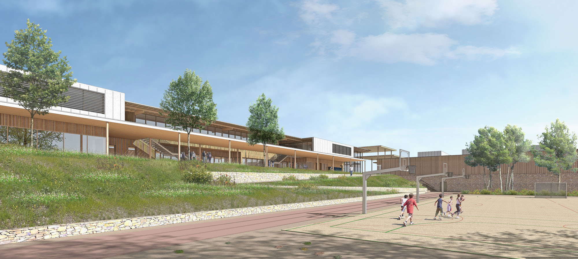 Vue sur le plateau sportif du collège de Joyeuse