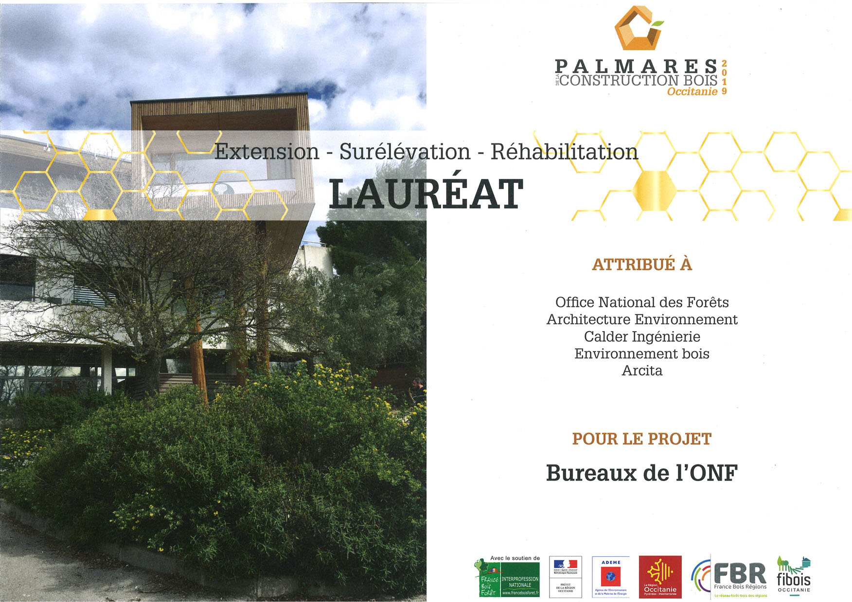 Lauréat Projet bureaux de l'ONF au Palmares de la Construction Bois Occitanie 2019