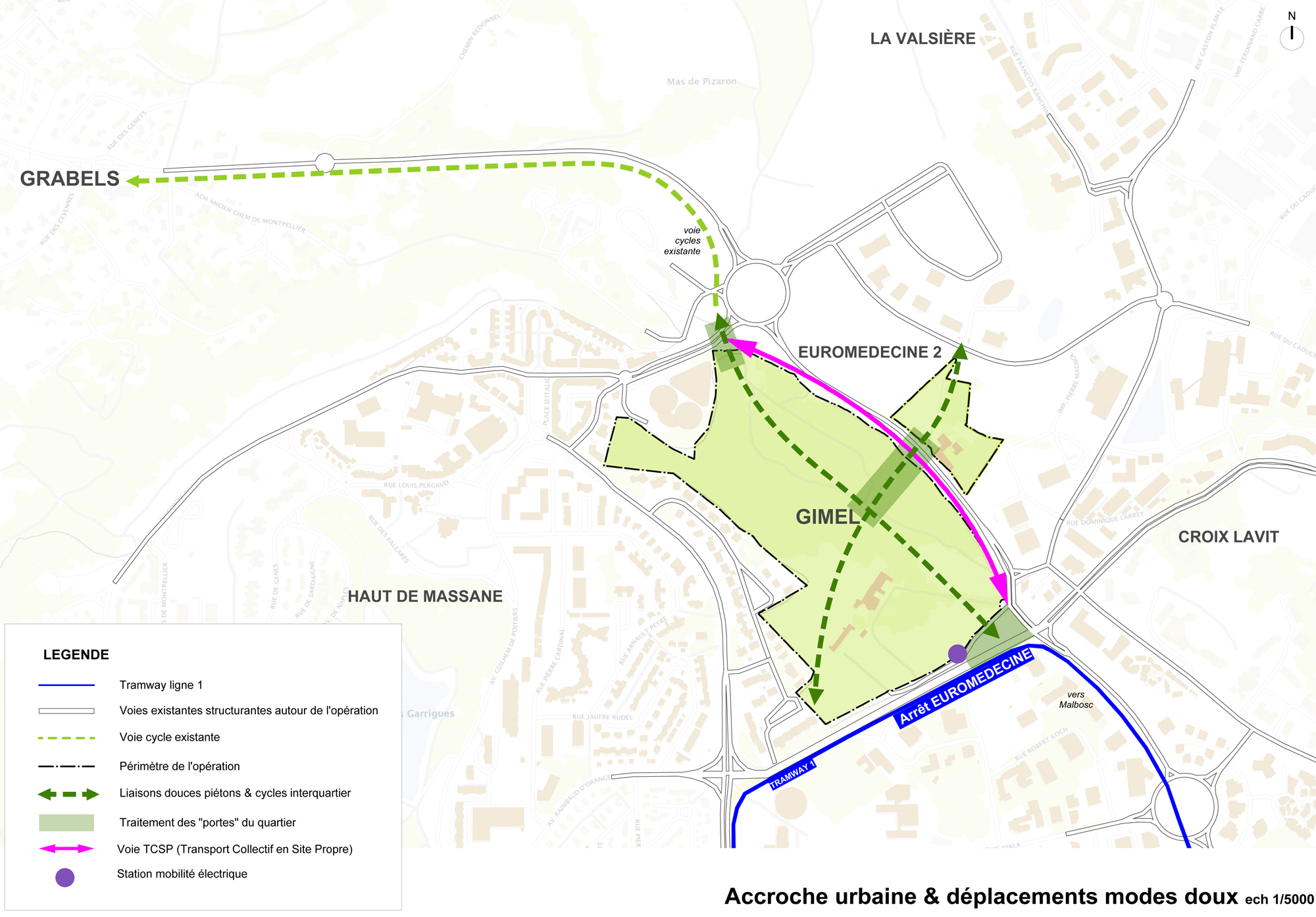 Eco-quartier Gimel_Grabels_accroche urbaine et deplacements modes doux