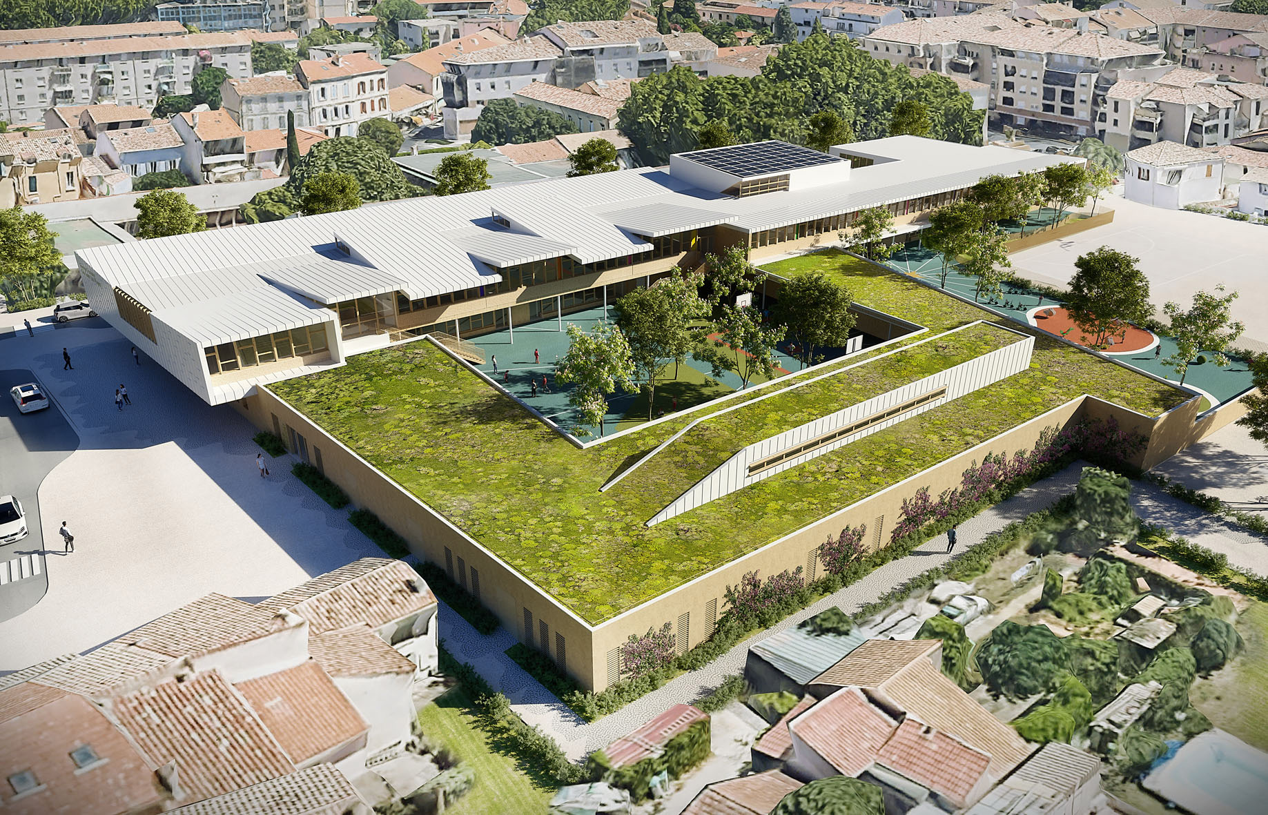 Groupe scolaire de Six-Fours-les-Plages_perspective aérienne