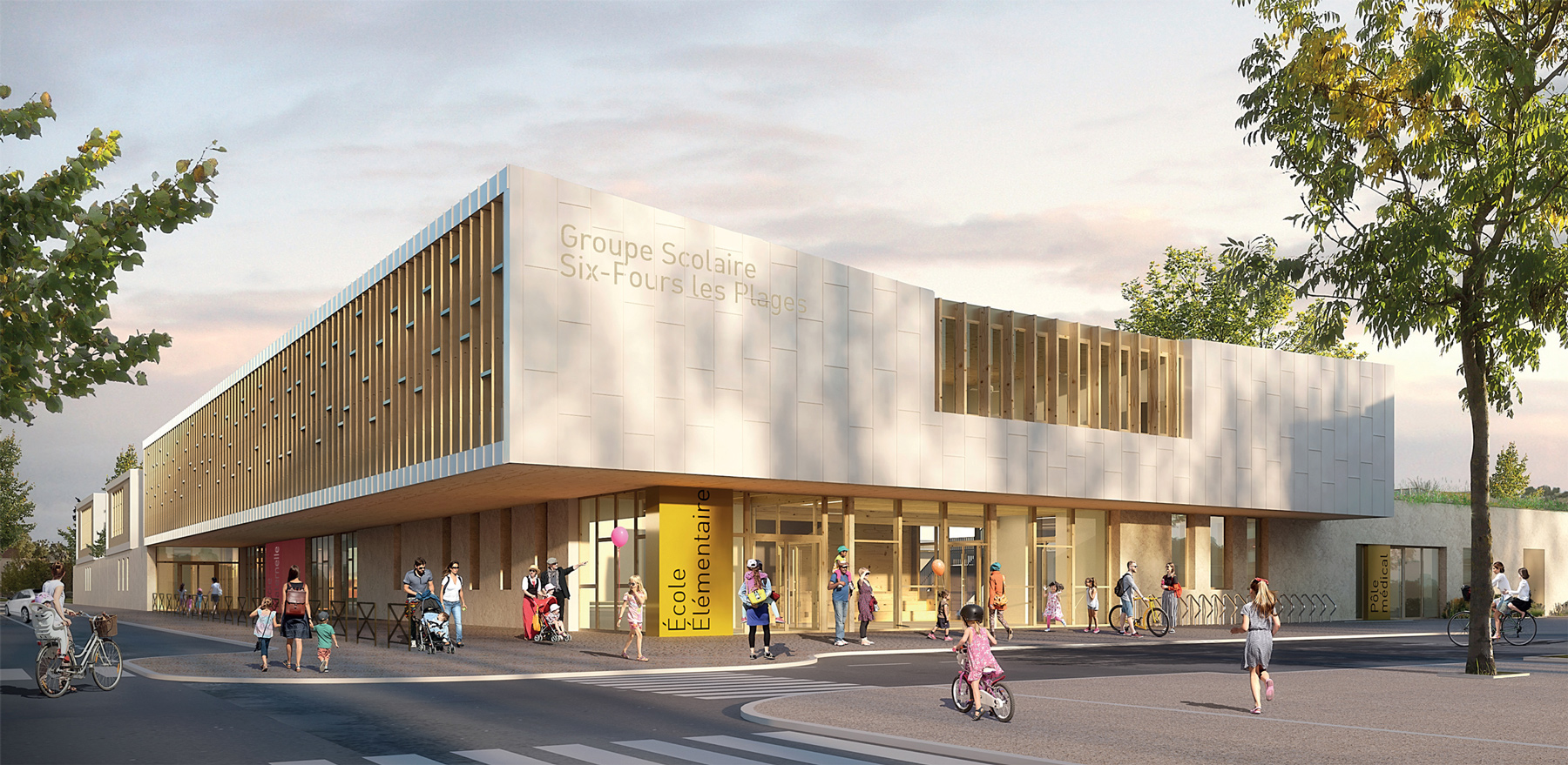 Groupe scolaire de Six-Fours-les-Plages- perspective sur l'entrée de l'école élémentaire depuis le parvis